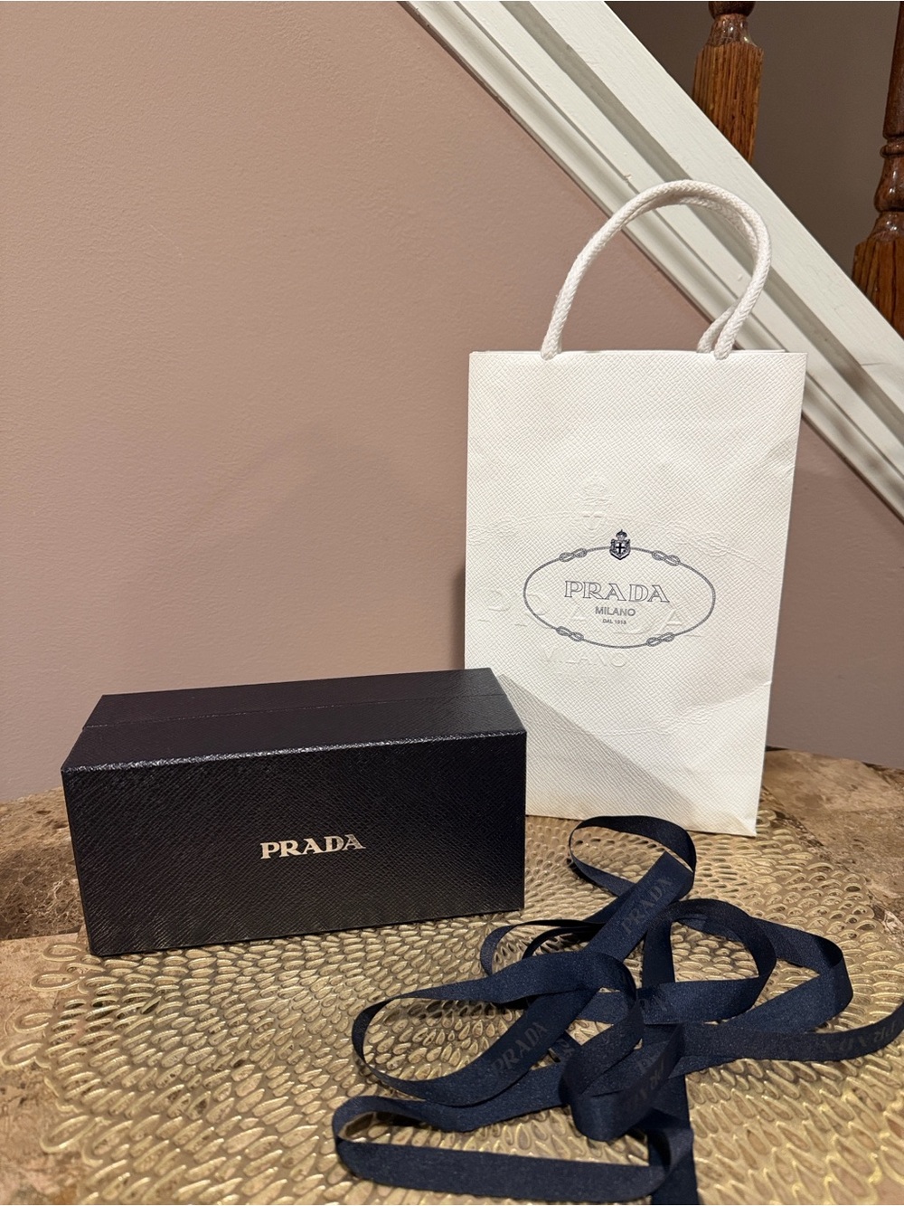 Prada Sunglass Gift Box with Ribbon and Prada Shopping Tote Bag